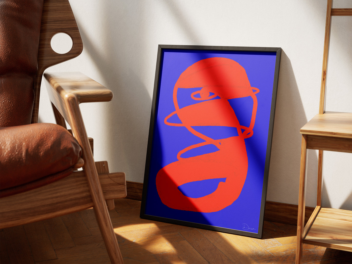 All Seeing Eye Modern Art Print – Vibrant Abstract Wall Art in Orange and Blue, Mystical Boho Decor for Living Room or Studio