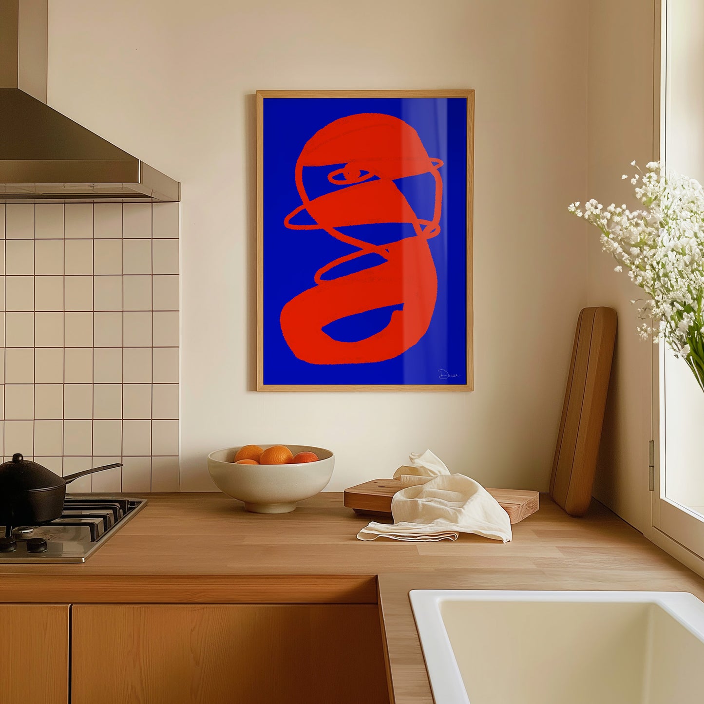 All Seeing Eye Modern Art Print – Vibrant Abstract Wall Art in Orange and Blue, Mystical Boho Decor for Living Room or Studio