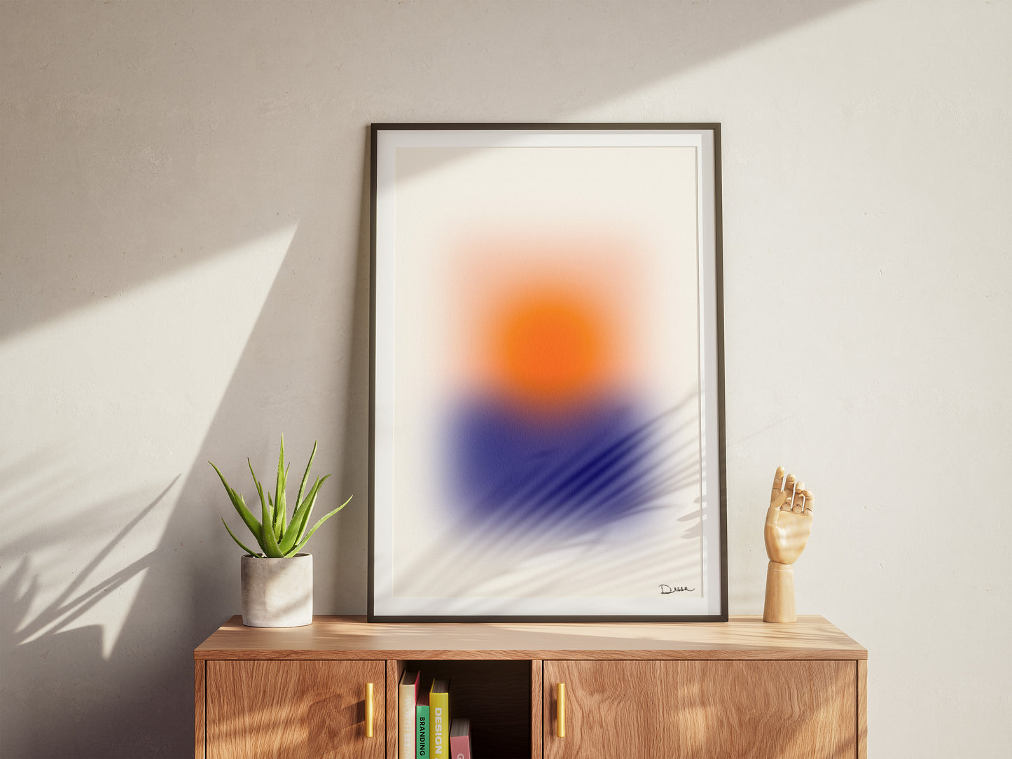 Blurred Horizon, Abstract Blurred Sunset Poster, Modern Art, Orange Sun & Blue Horizon