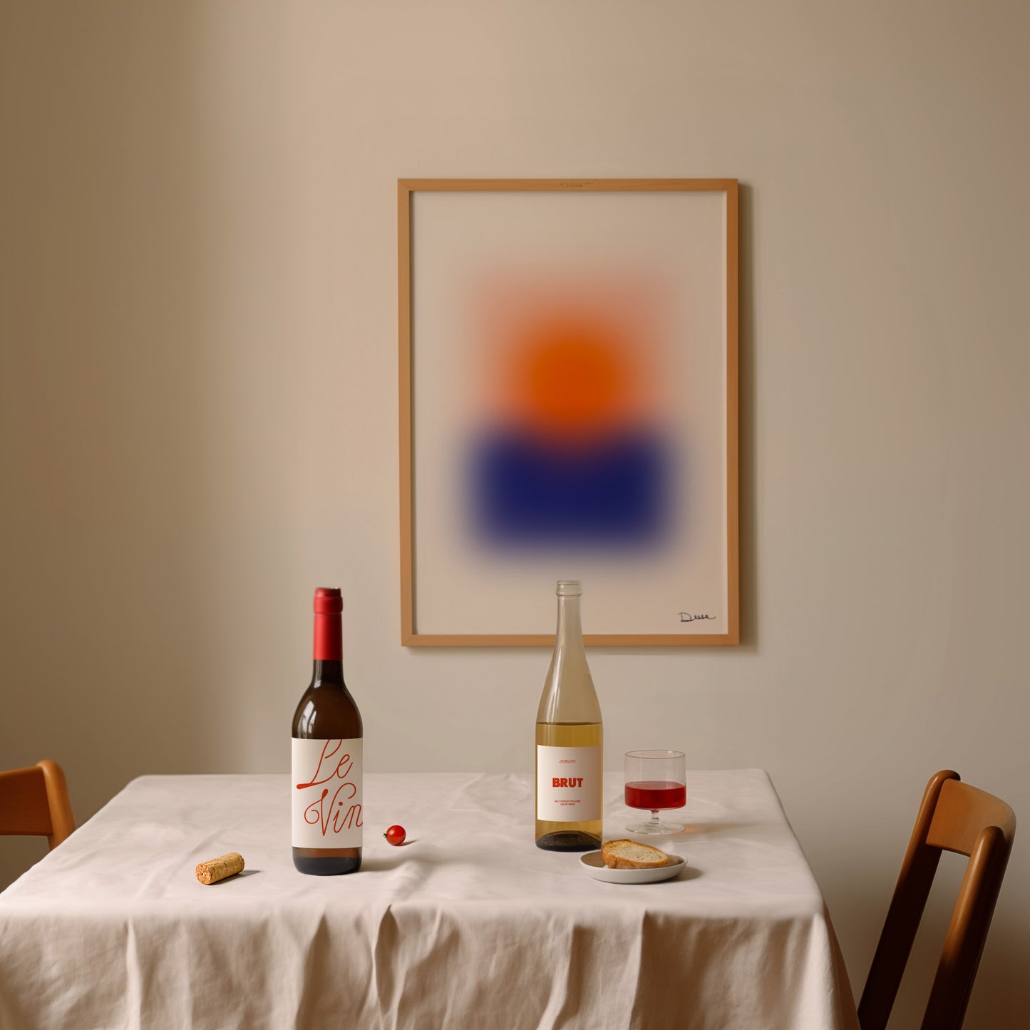 Blurred Horizon, Abstract Blurred Sunset Poster, Modern Art, Orange Sun & Blue Horizon