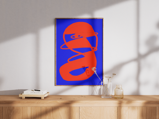 All Seeing Eye Modern Art Print – Vibrant Abstract Wall Art in Orange and Blue, Mystical Boho Decor for Living Room or Studio