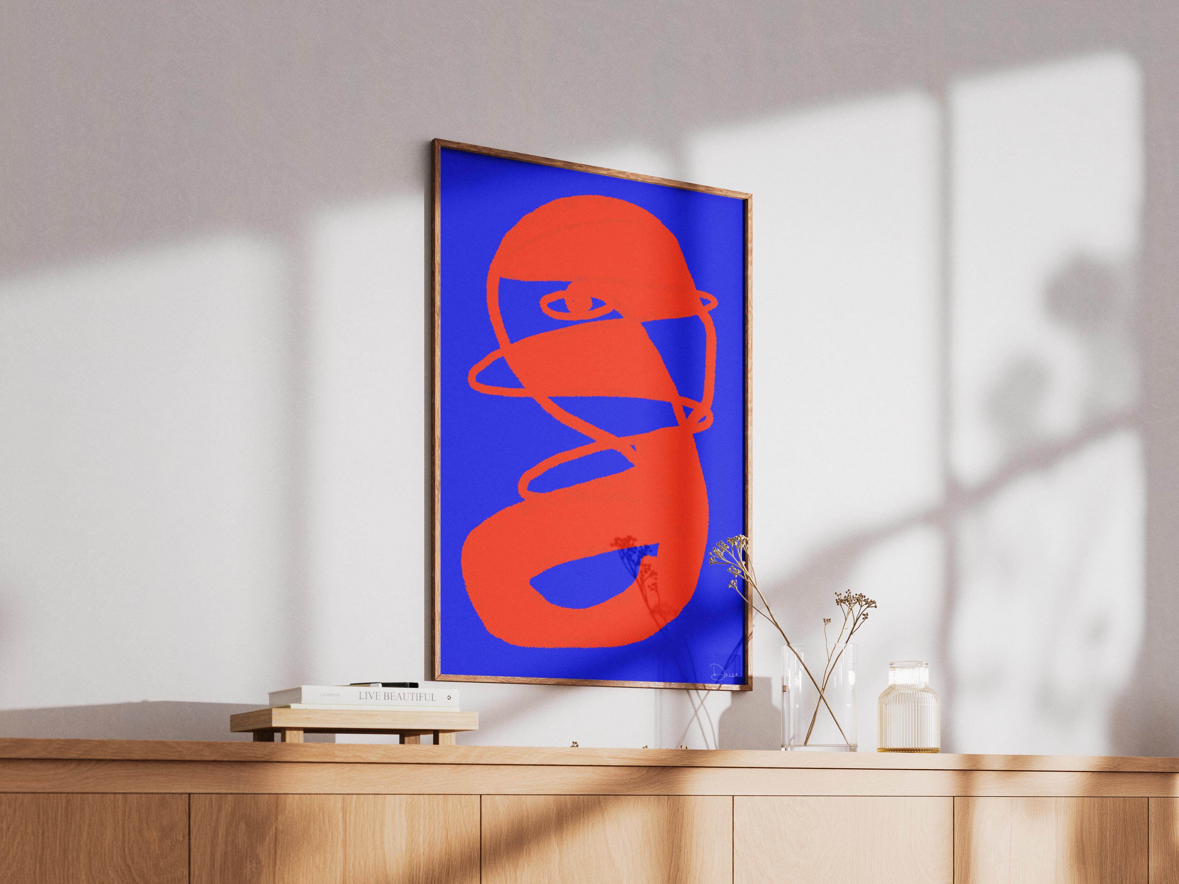 All Seeing Eye Modern Art Print – Vibrant Abstract Wall Art in Orange and Blue, Mystical Boho Decor for Living Room or Studio