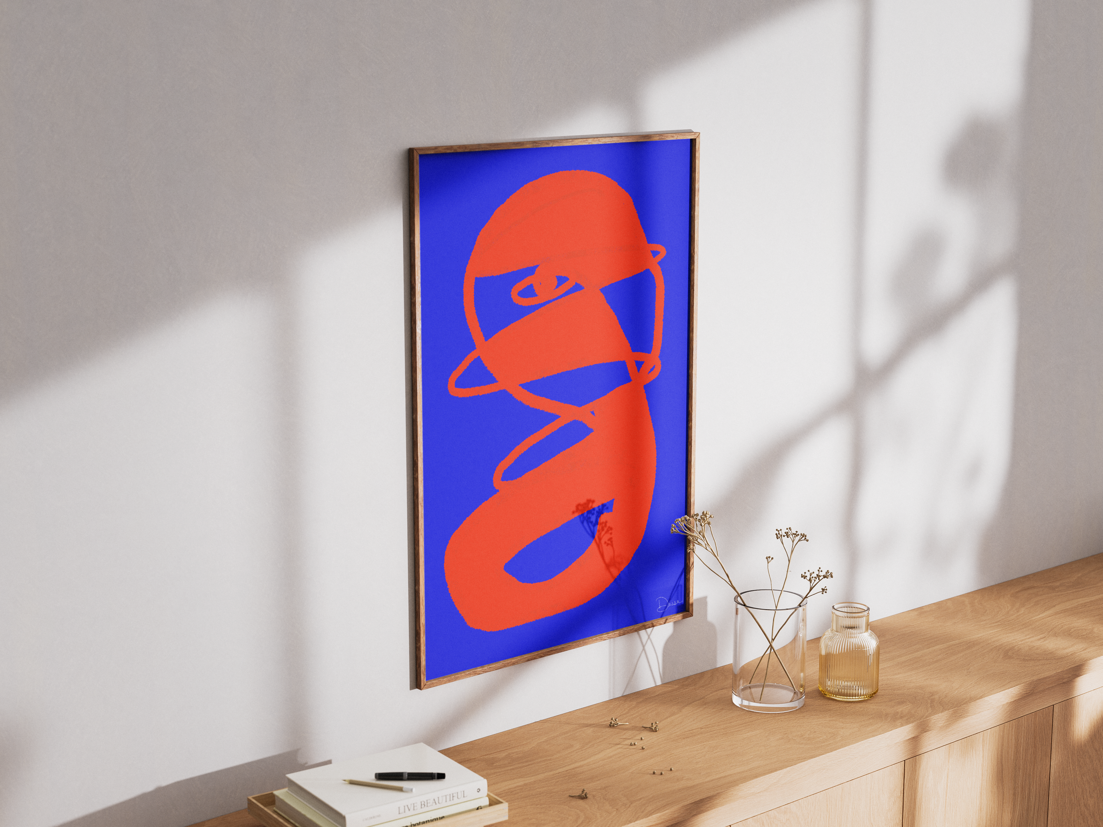 All Seeing Eye Modern Art Print – Vibrant Abstract Wall Art in Orange and Blue, Mystical Boho Decor for Living Room or Studio