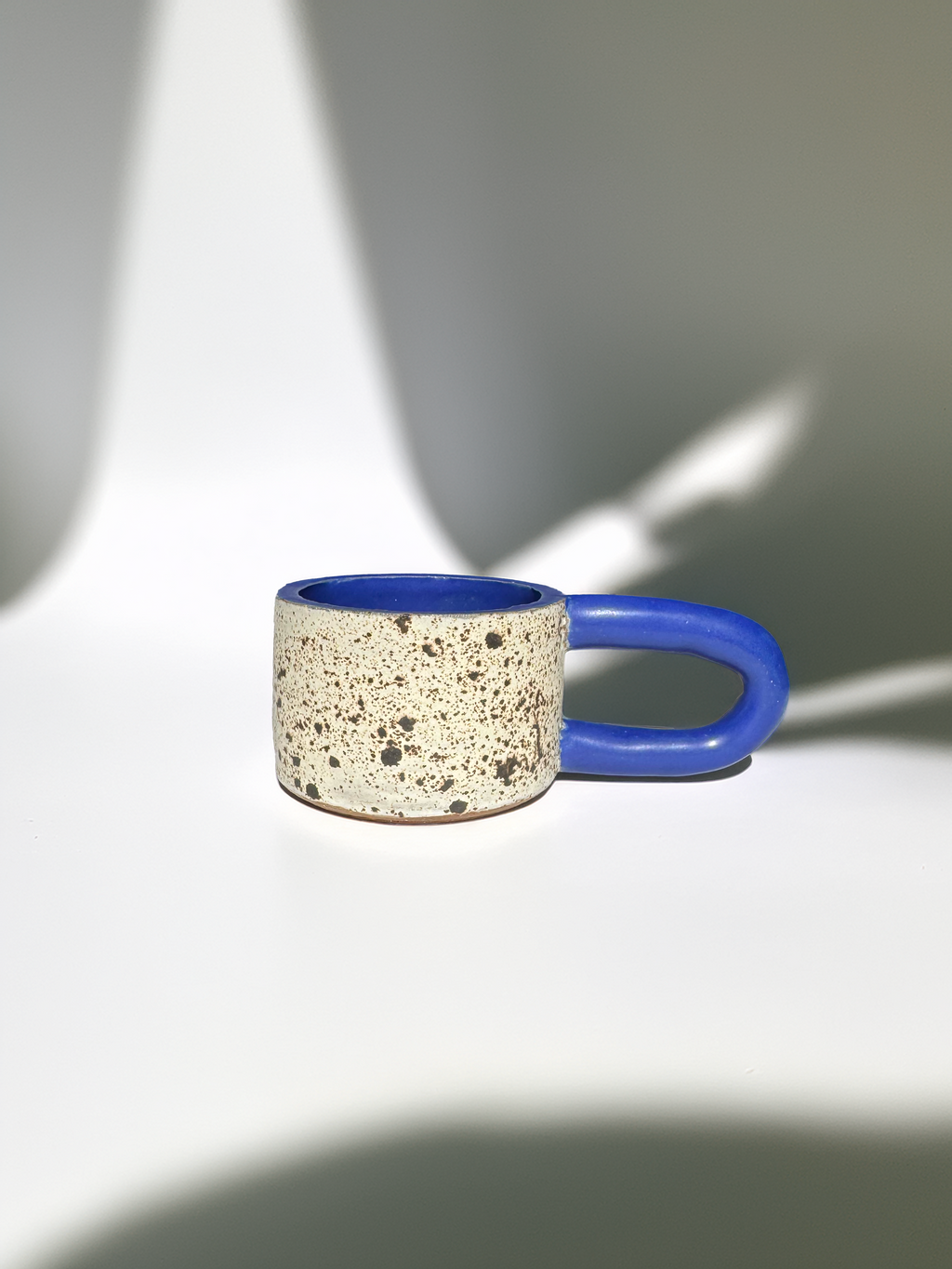 Long Handle Blue Ceramic Mug, Handmade Pottery Coffee Cup