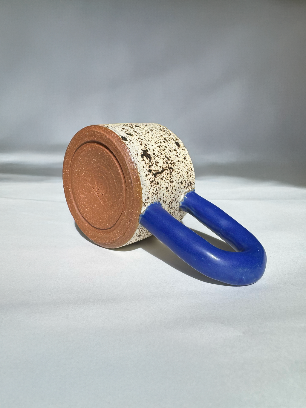 Long Handle Blue Ceramic Mug, Handmade Pottery Coffee Cup