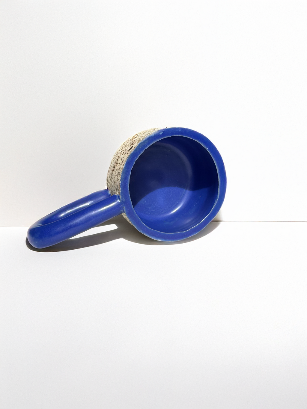 Long Handle Blue Ceramic Mug, Handmade Pottery Coffee Cup