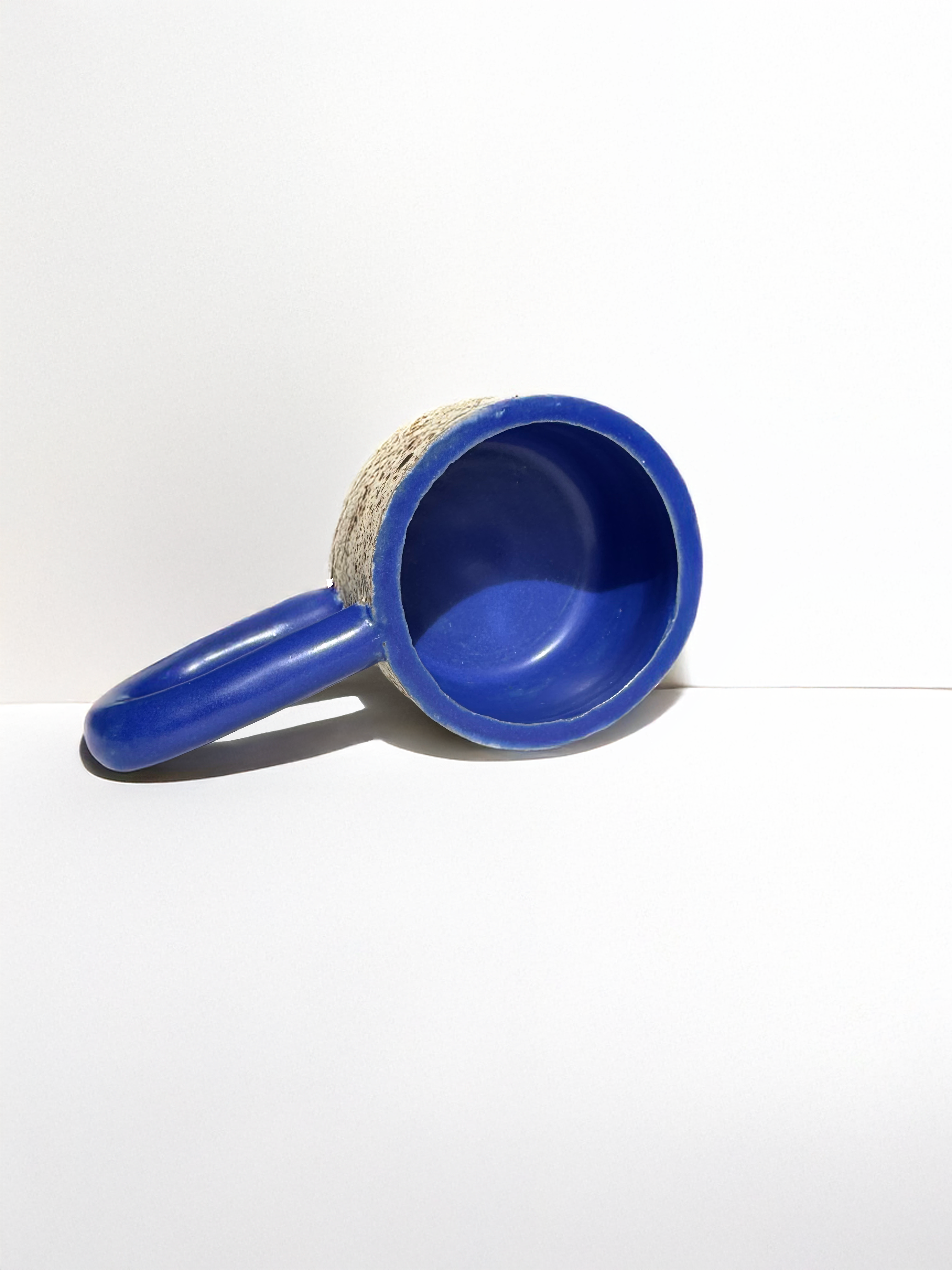 Long Handle Blue Ceramic Mug, Handmade Pottery Coffee Cup