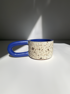 Long Handle Blue Ceramic Mug, Handmade Pottery Coffee Cup