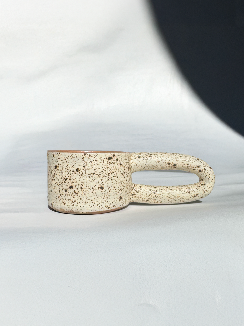 Long Handle Blue Ceramic Mug, Handmade Pottery Coffee Cup