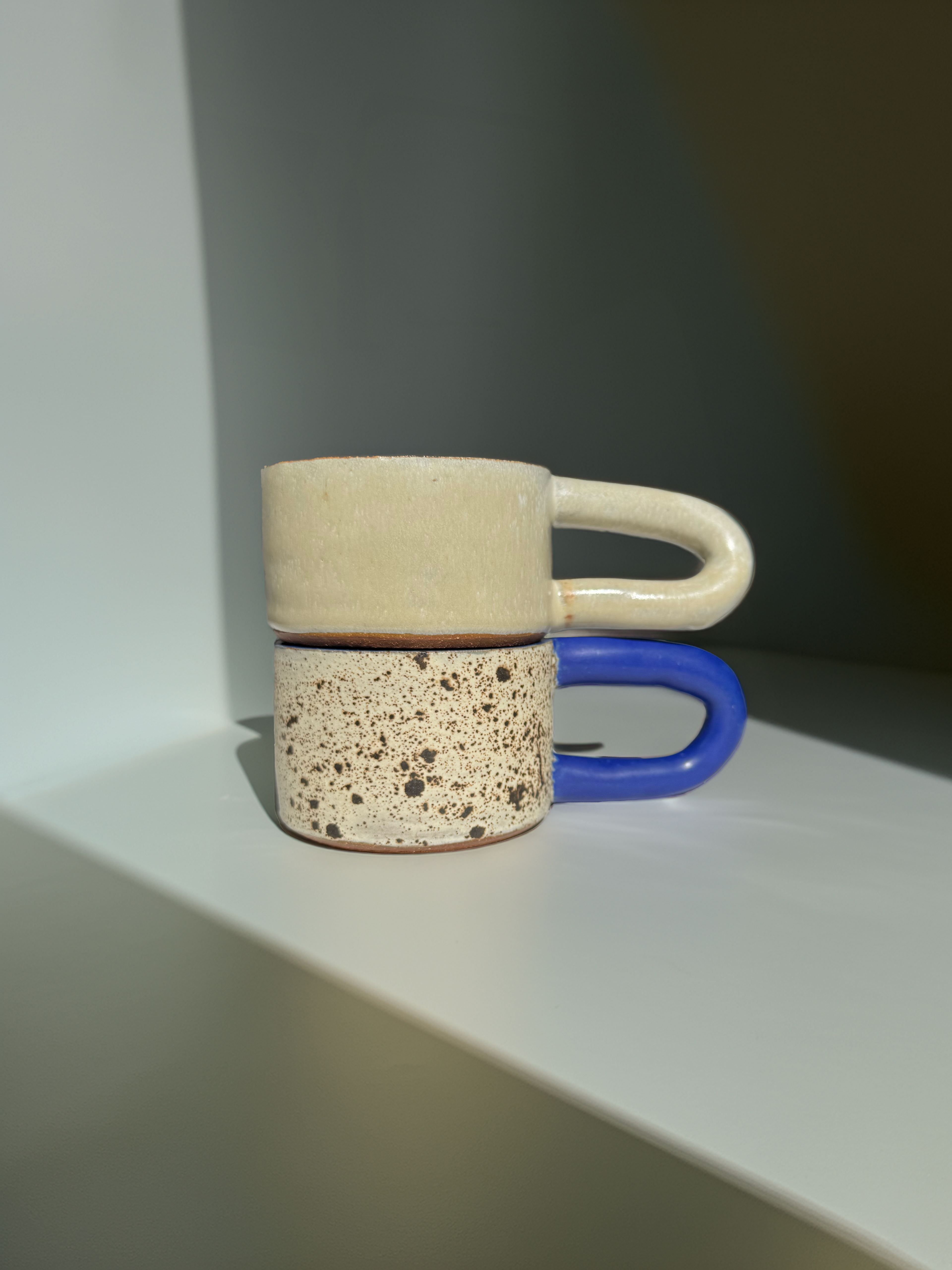 Long Handle Opal Ceramic Mug, Handmade Pottery Coffee Cup