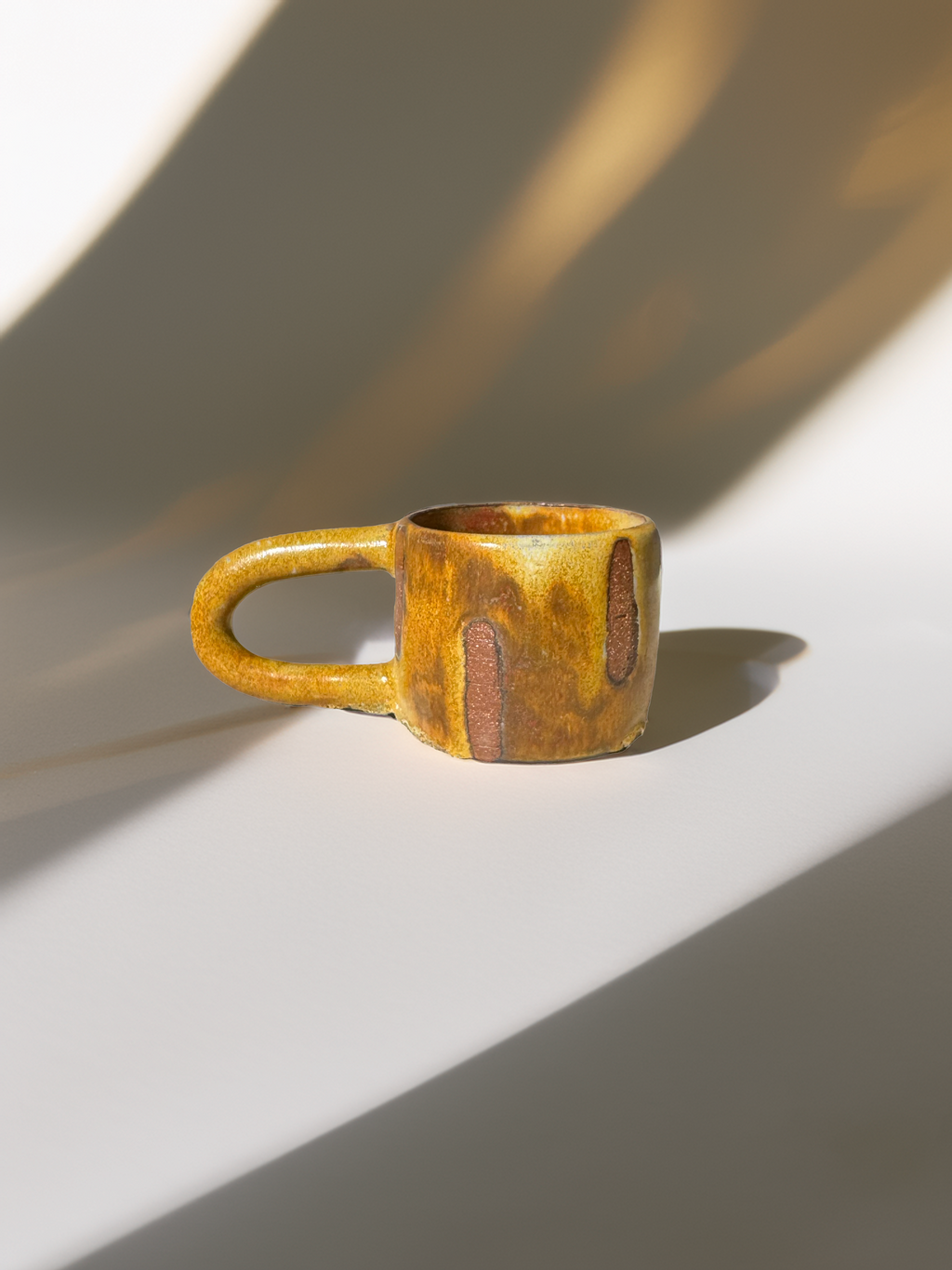 Handmade Ceramic Long Handle Espresso Mug, Artisan Pottery, Opal, Yellow Turmeric