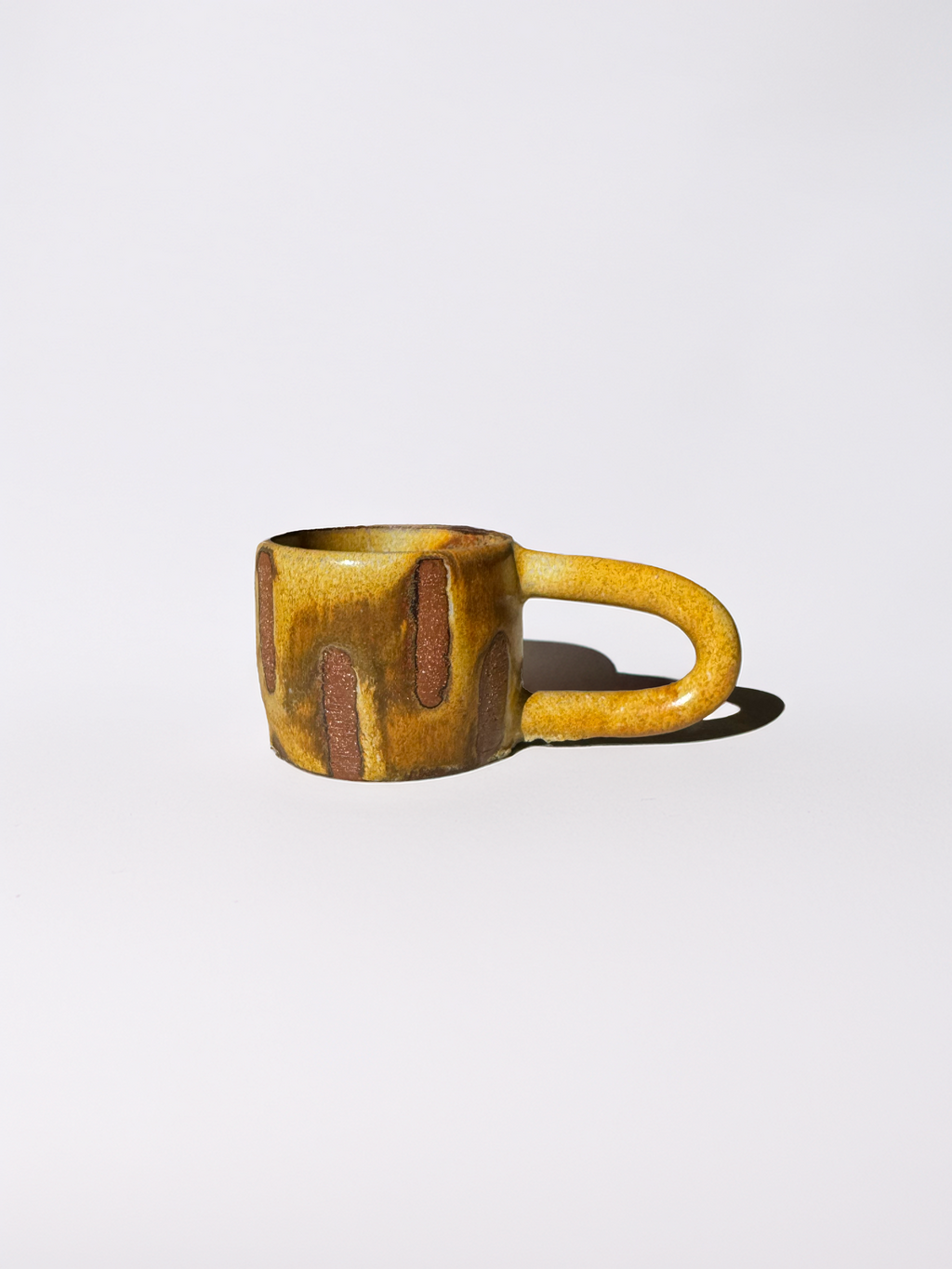 Handmade Ceramic Long Handle Espresso Mug, Artisan Pottery, Opal, Yellow Turmeric