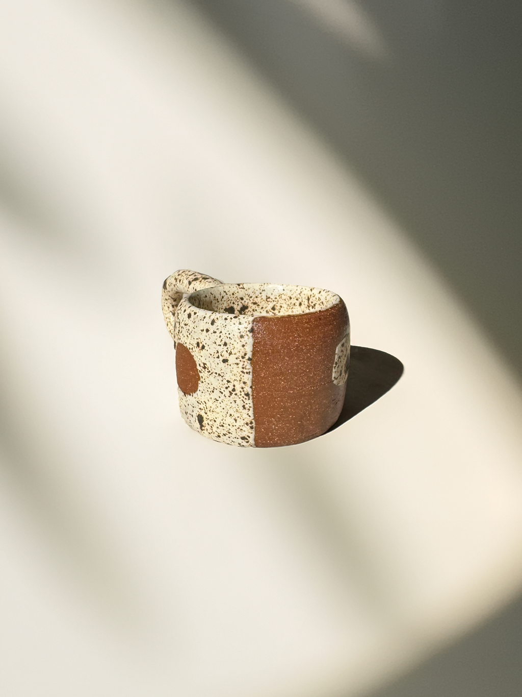 Handmade Ceramic Long Handle Espresso Mug, Artisan Pottery, Winter Wood Speckled