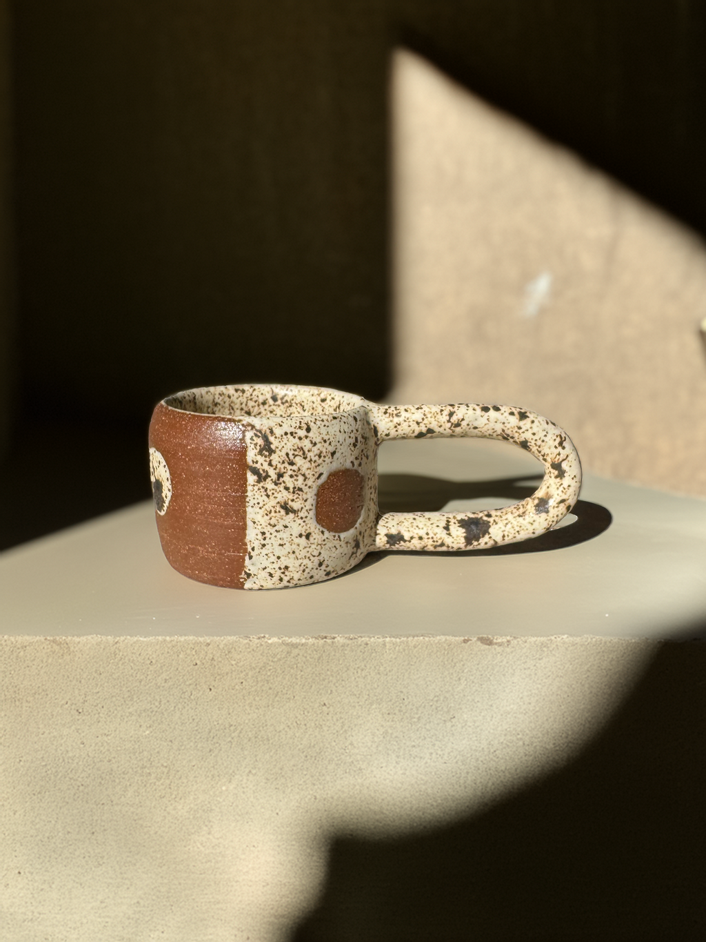 Handmade Ceramic Long Handle Espresso Mug, Artisan Pottery, Winter Wood Speckled