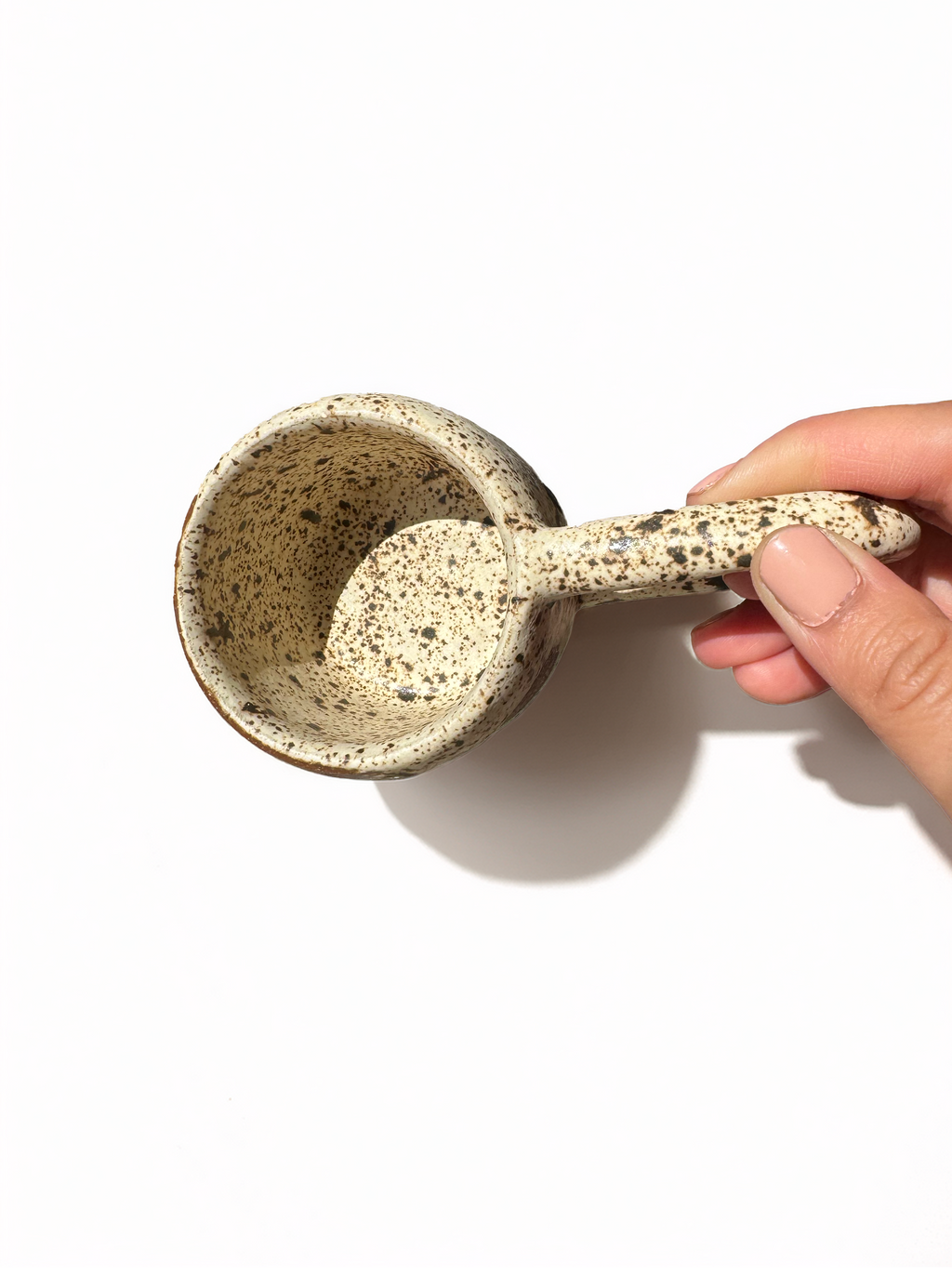 Handmade Ceramic Long Handle Espresso Mug, Artisan Pottery, Winter Wood Speckled