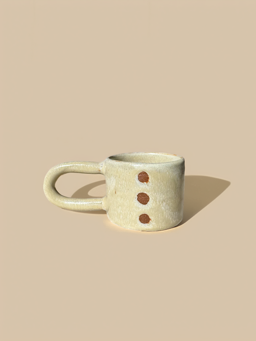 Handmade Ceramic Long Handle Espresso Mug, Artisan Pottery, Opal, Dotted