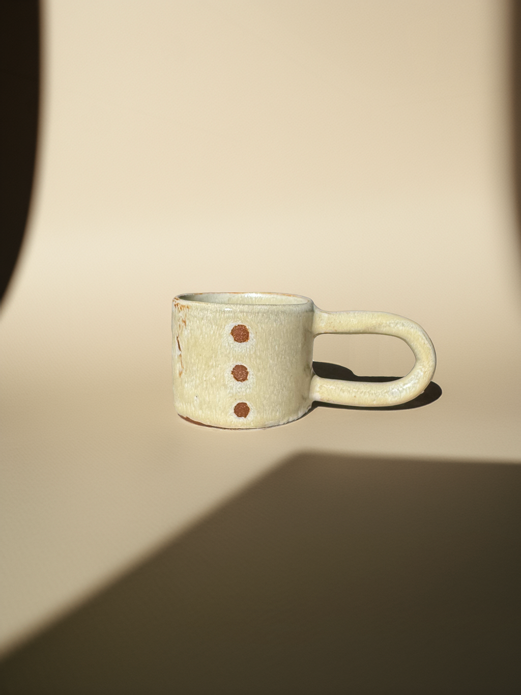 Handmade Ceramic Long Handle Espresso Mug, Artisan Pottery, Opal, Dotted