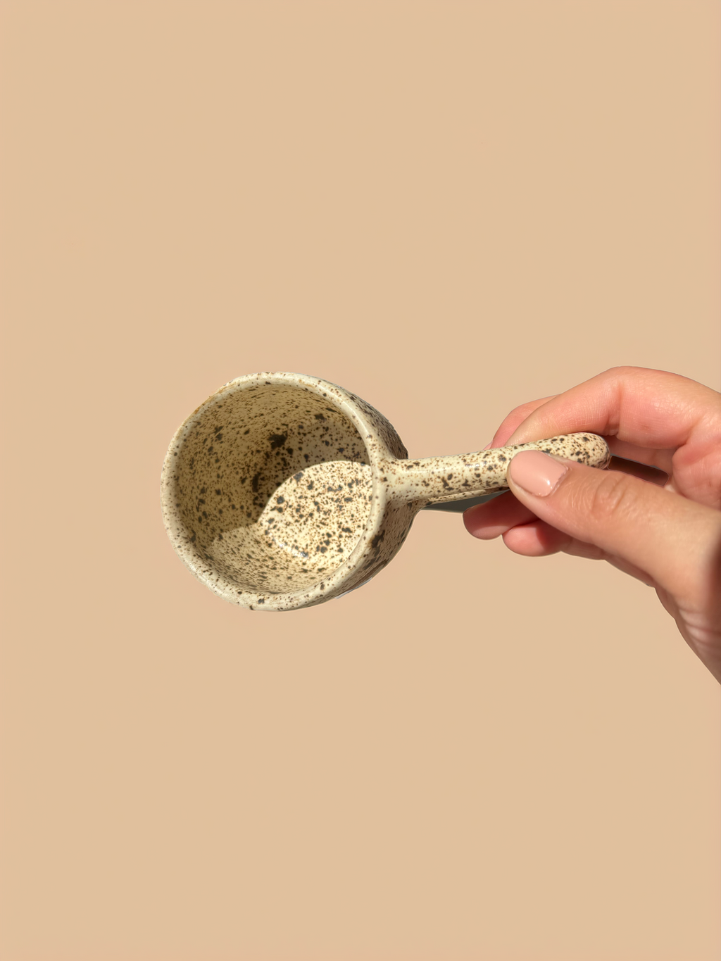 Handmade Ceramic Long Handle Espresso Mug, Artisan Pottery, Winter Wood Speckled