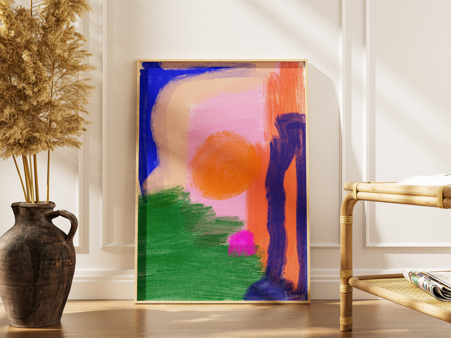 Lets Dance Under The Sun BB, Colorful Abstract Art Print, Vibrant Brushstroke Wall Art for Living Room, Boho Sun-Inspired Painting