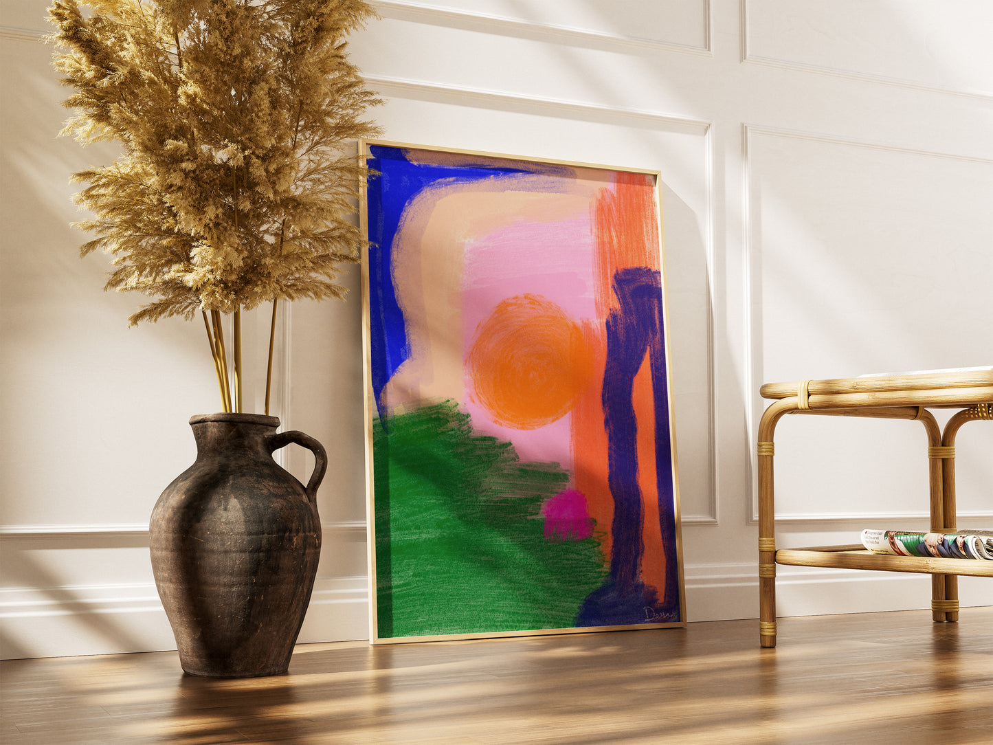 Lets Dance Under The Sun BB, Colorful Abstract Art Print, Vibrant Brushstroke Wall Art for Living Room, Boho Sun-Inspired Painting