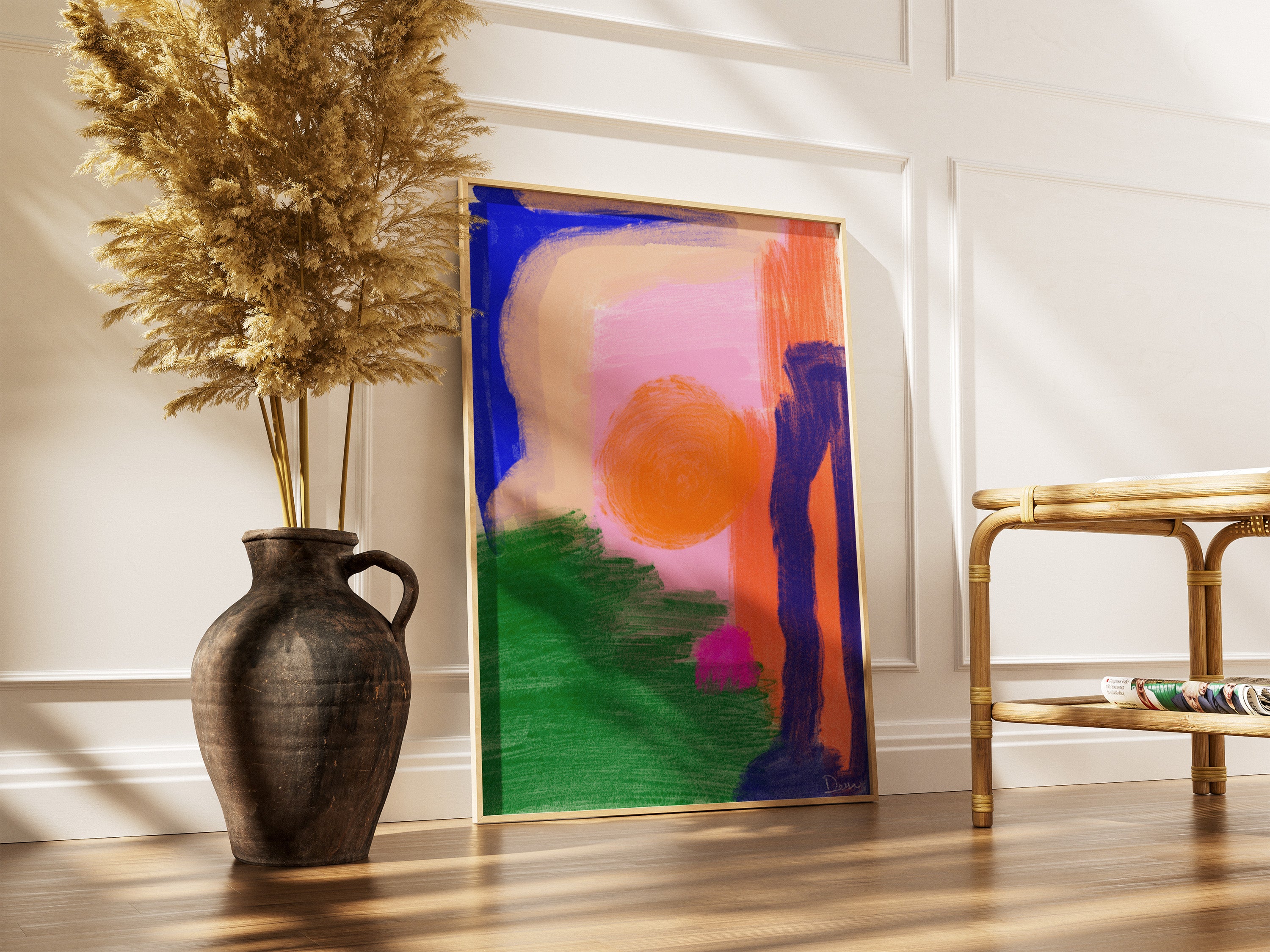 Lets Dance Under The Sun BB, Colorful Abstract Art Print, Vibrant Brushstroke Wall Art for Living Room, Boho Sun-Inspired Painting