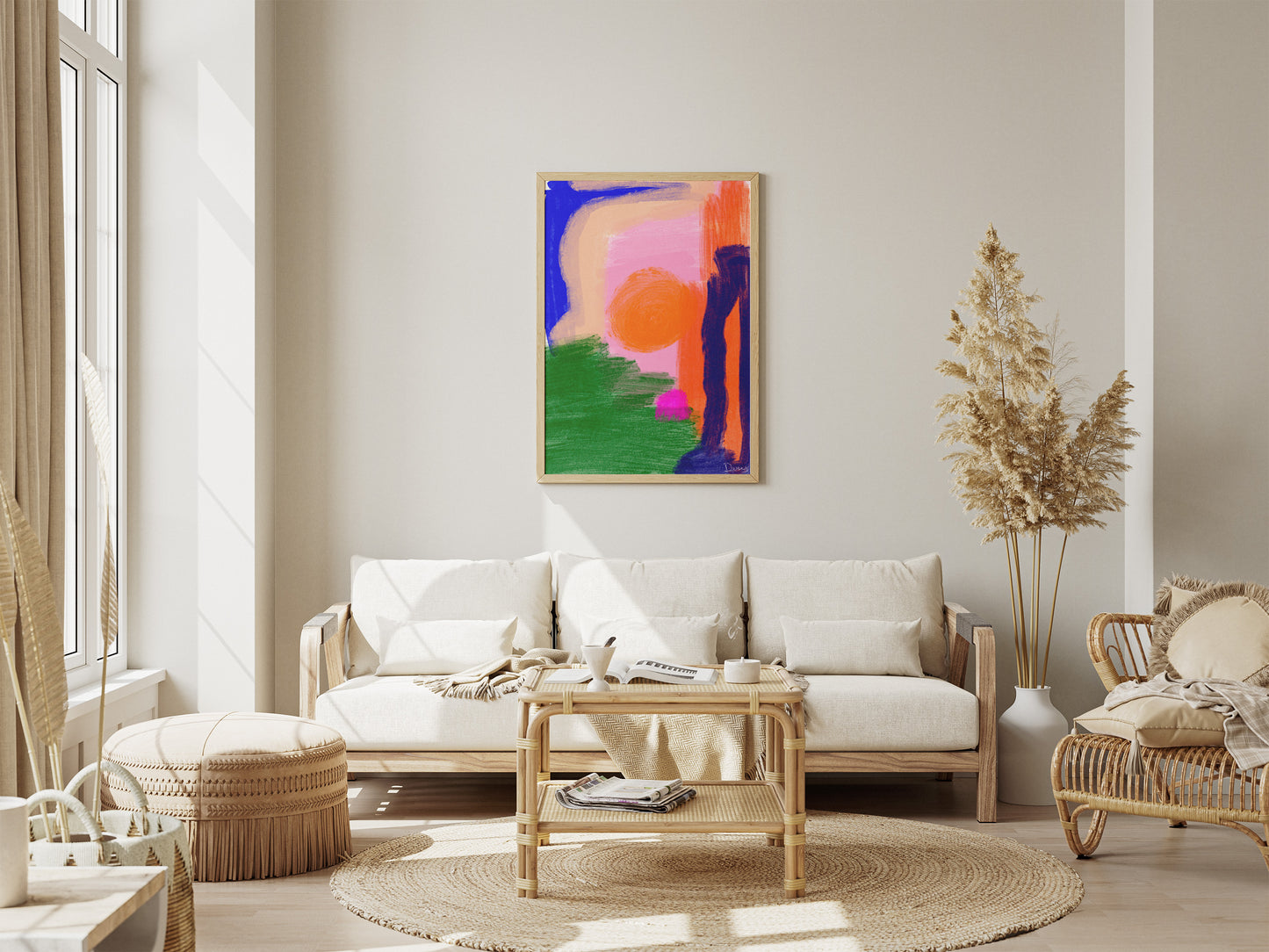 Lets Dance Under The Sun BB, Colorful Abstract Art Print, Vibrant Brushstroke Wall Art for Living Room, Boho Sun-Inspired Painting