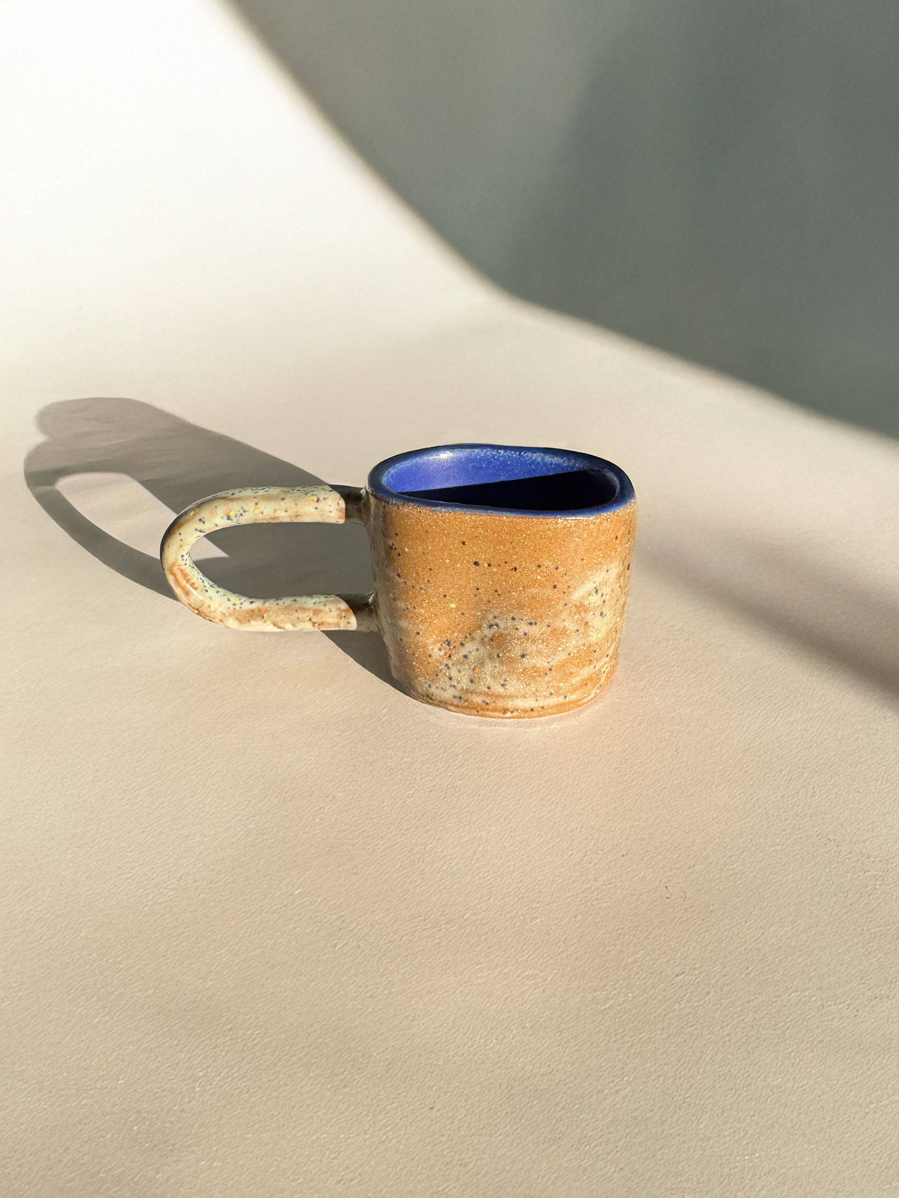 Handmade Ceramic Long Handle Espresso Mug, Artisan Pottery, Indented Pottery