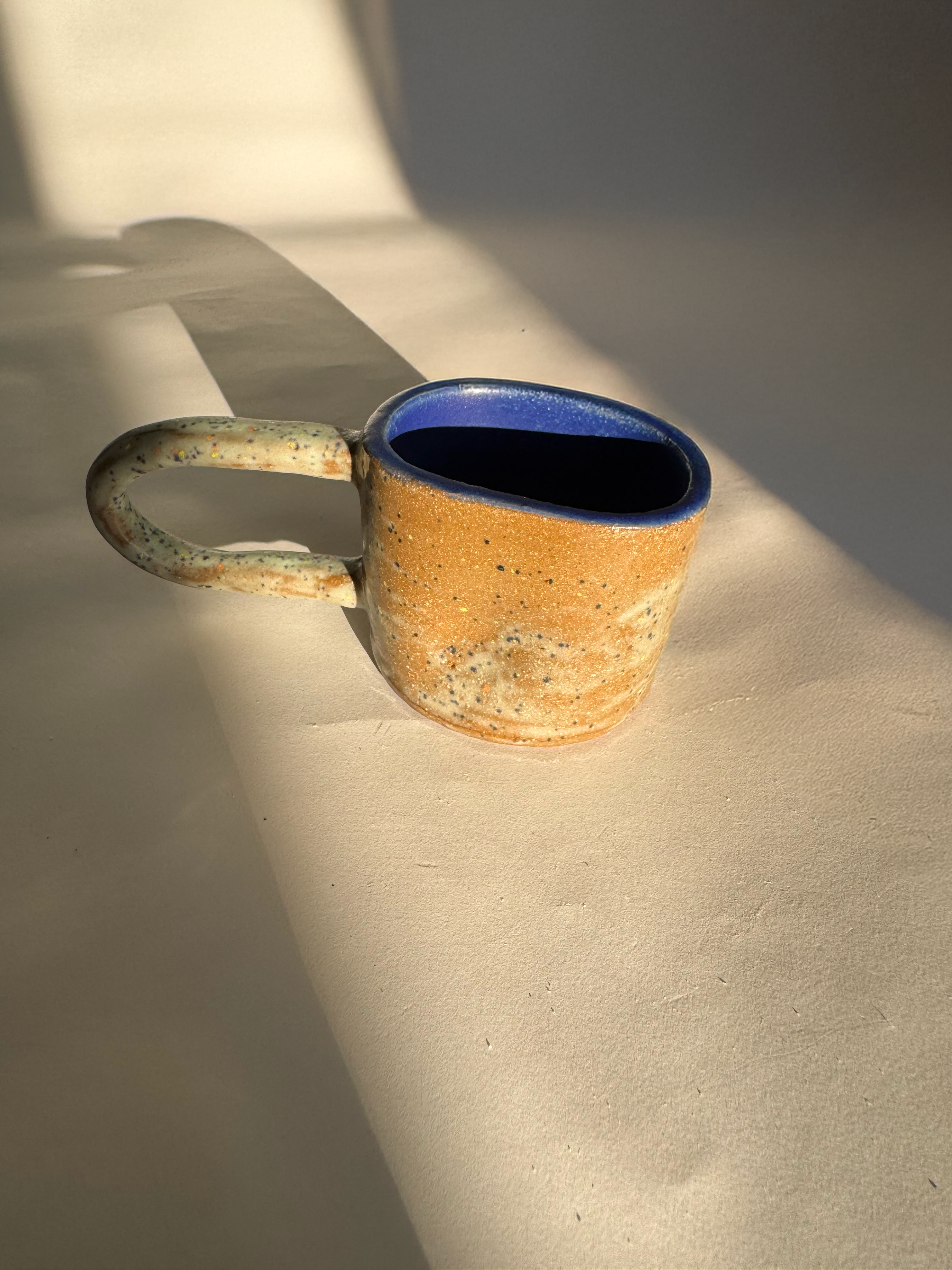 Handmade Ceramic Long Handle Espresso Mug, Artisan Pottery, Indented Pottery