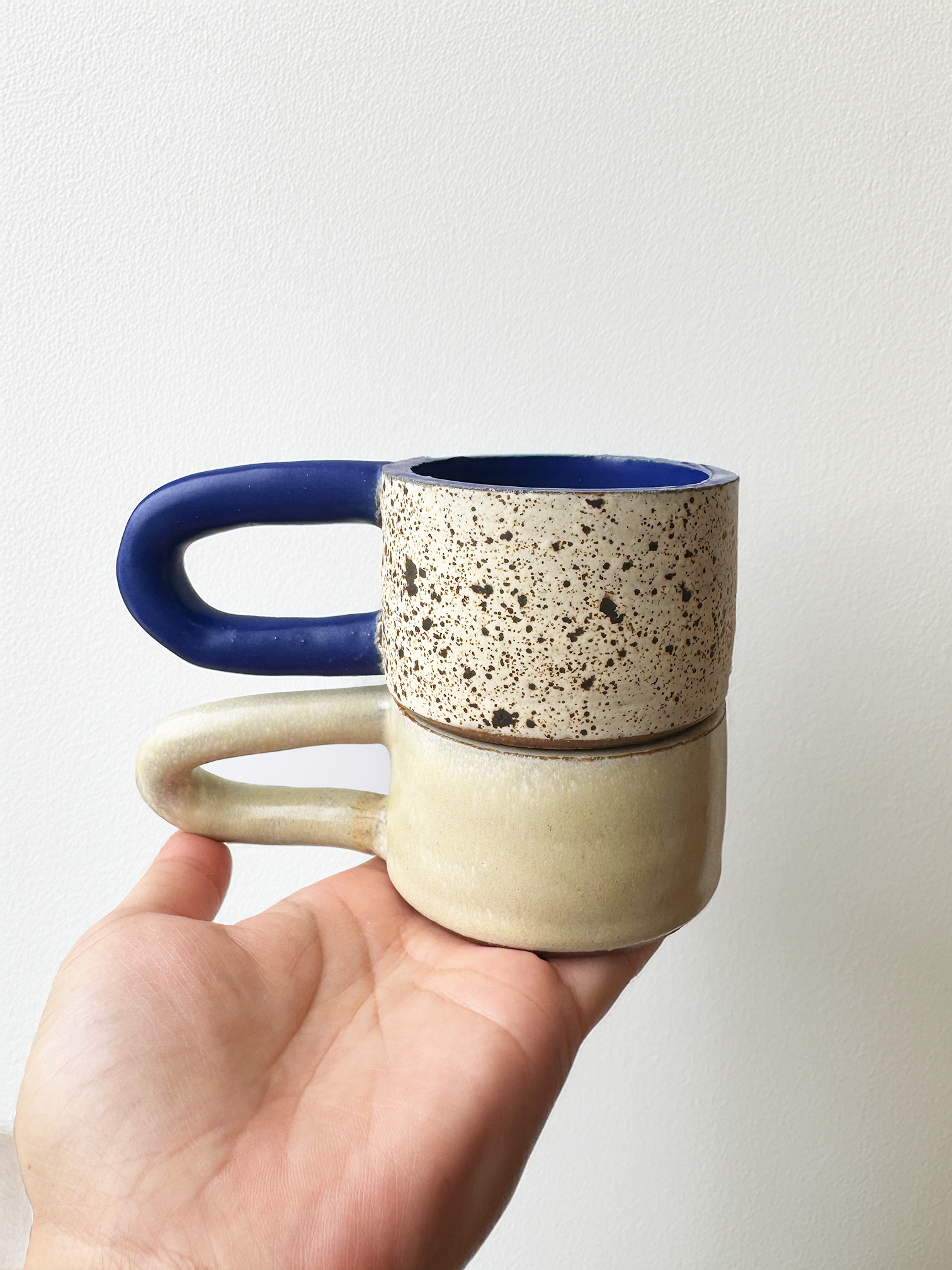 Long Handle Opal Ceramic Mug, Handmade Pottery Coffee Cup