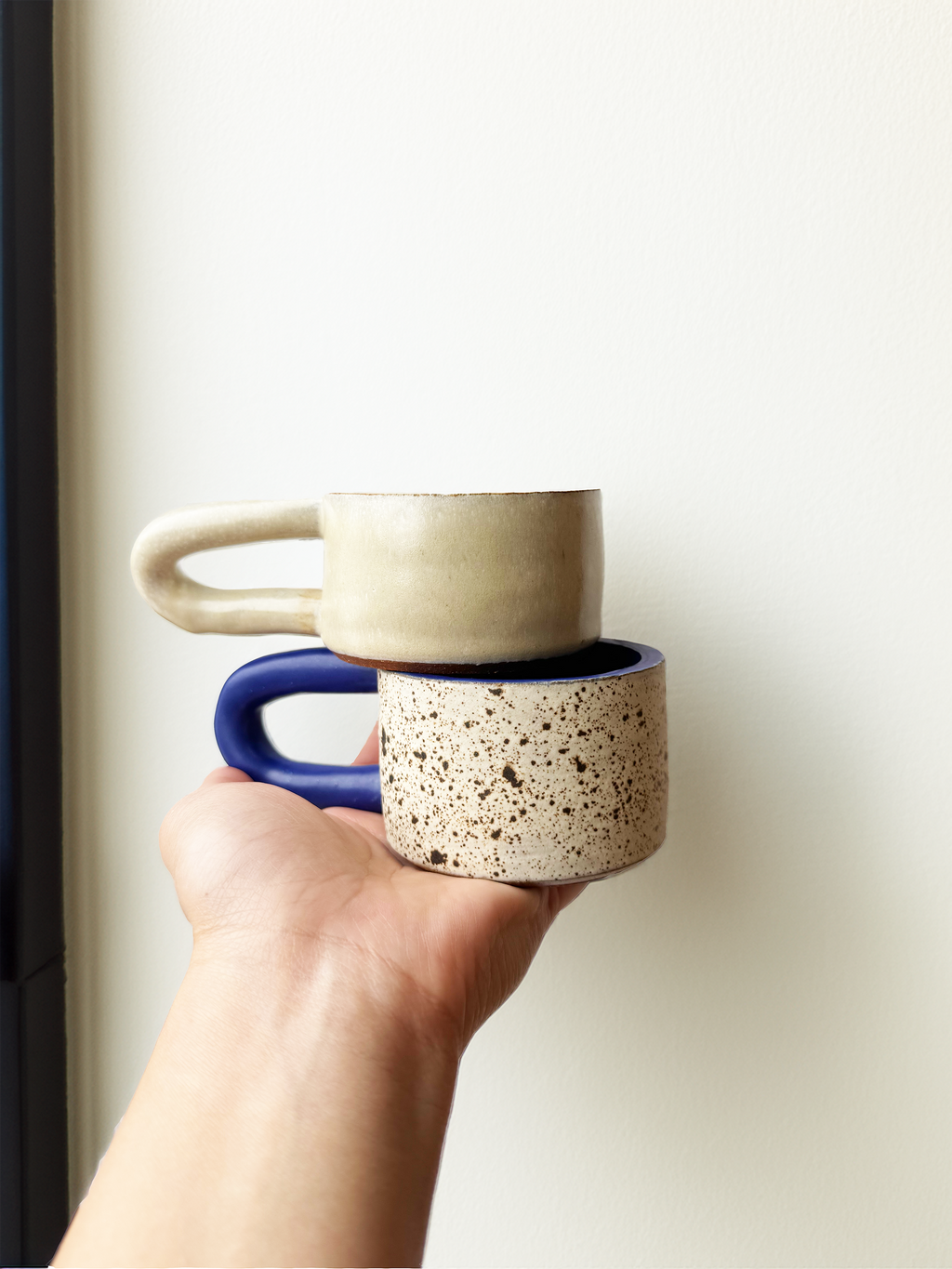 Long Handle Opal Ceramic Mug, Handmade Pottery Coffee Cup