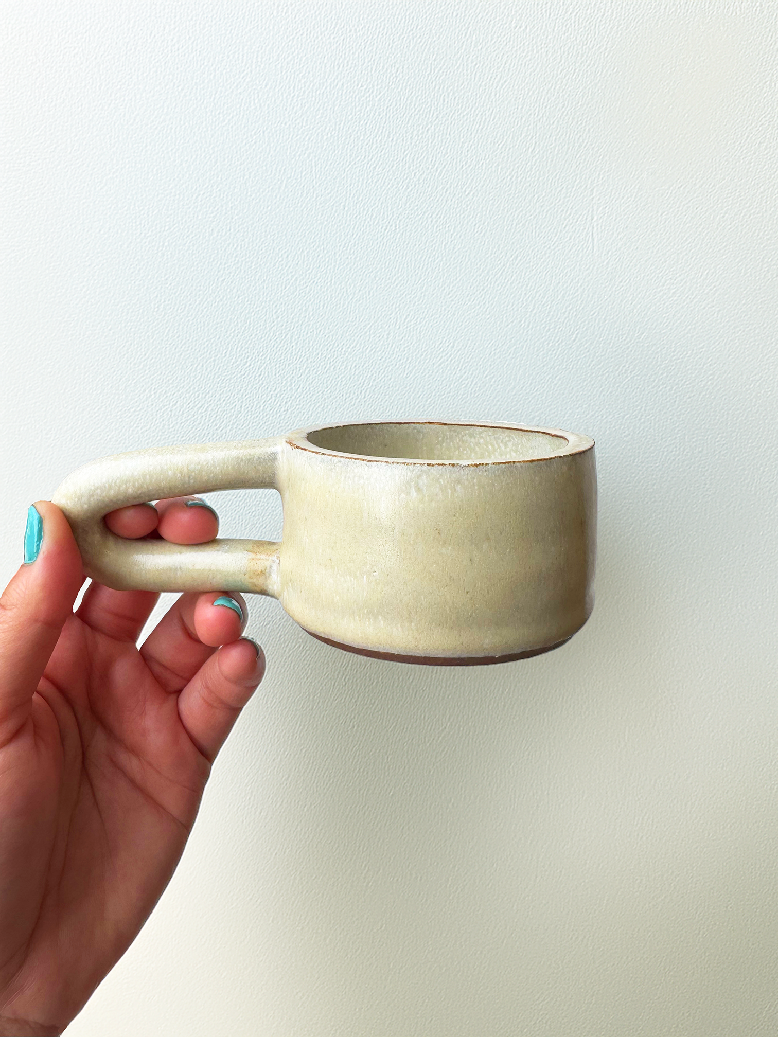 Long Handle Opal Ceramic Mug, Handmade Pottery Coffee Cup