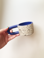 Long Handle Blue Ceramic Mug, Handmade Pottery Coffee Cup