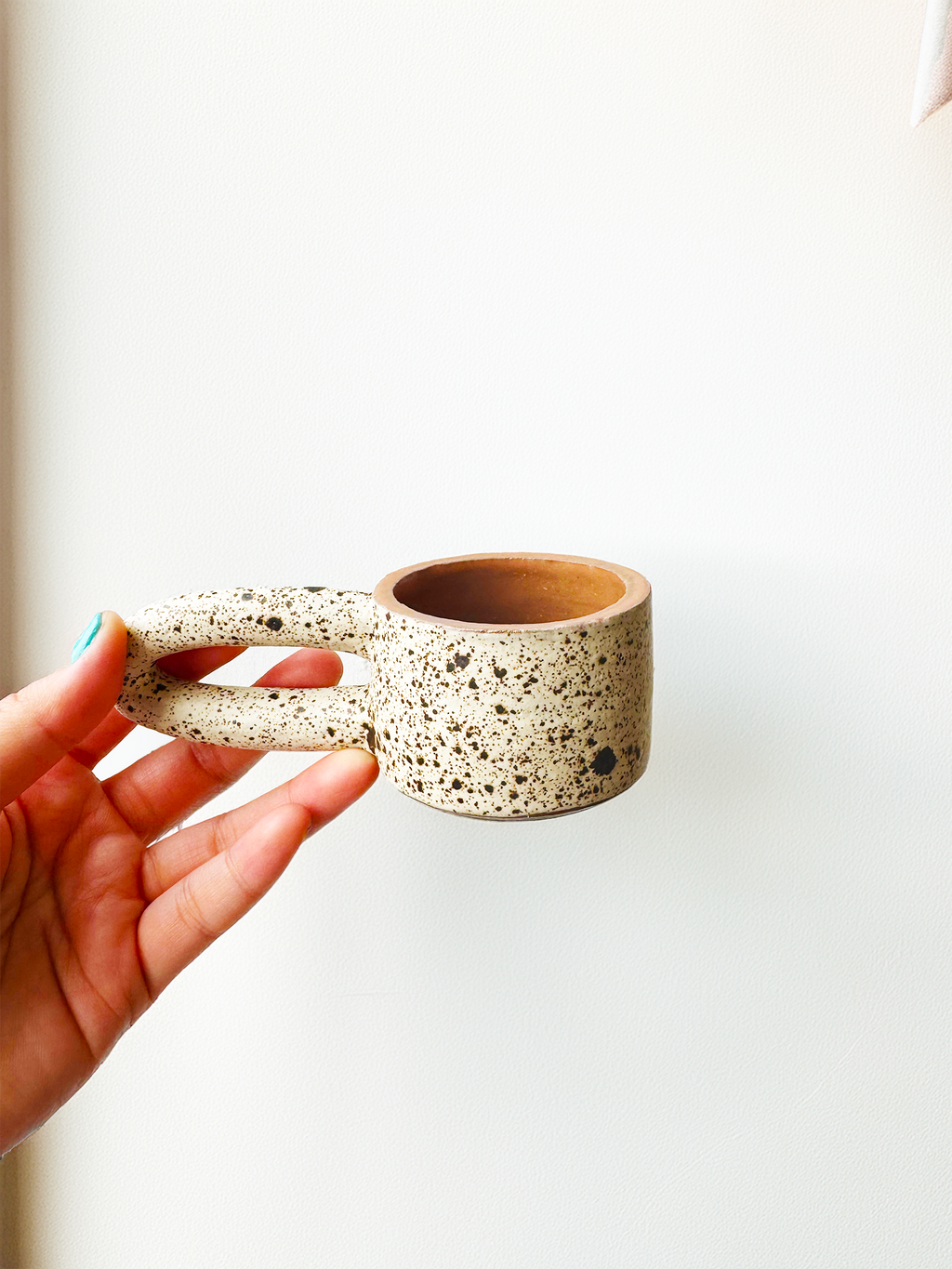 Long Handle Blue Ceramic Mug, Handmade Pottery Coffee Cup