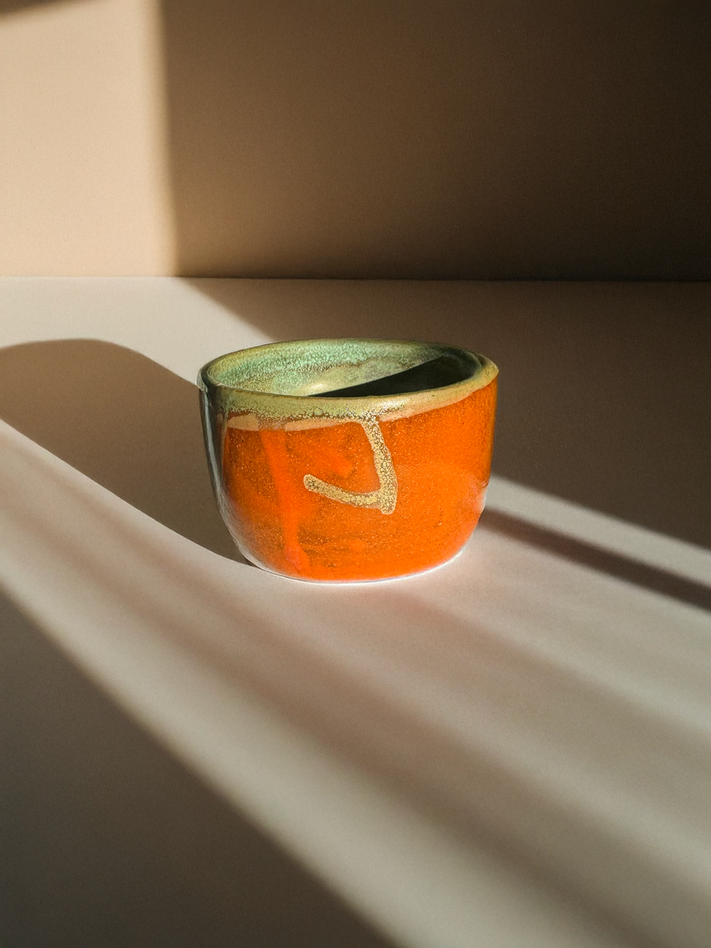 Handmade Ceramic Orange Teal Mug, Artisan Pottery