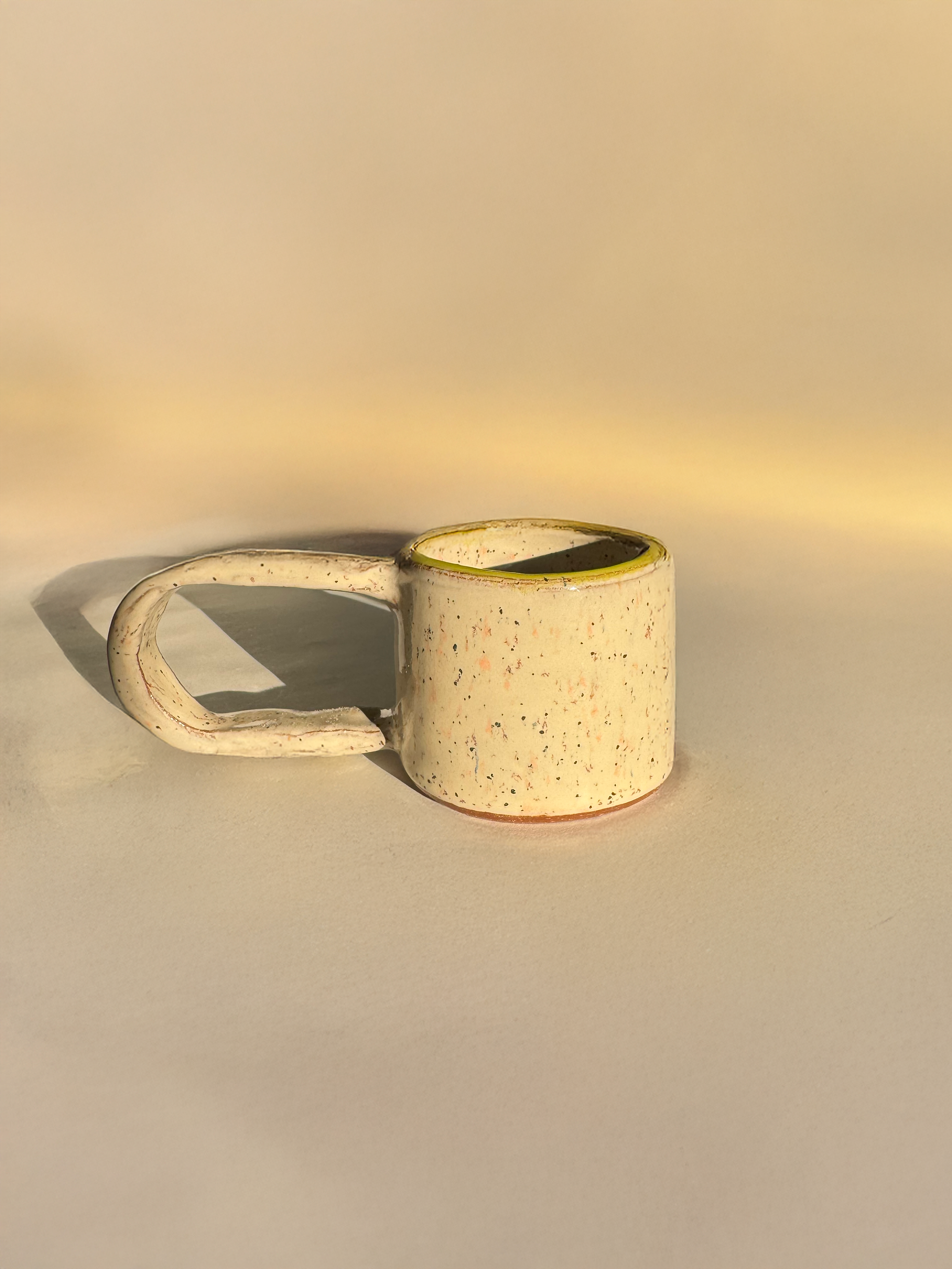 Long Handle Speckled Ceramic Mug, Handmade Pottery Coffee Cup