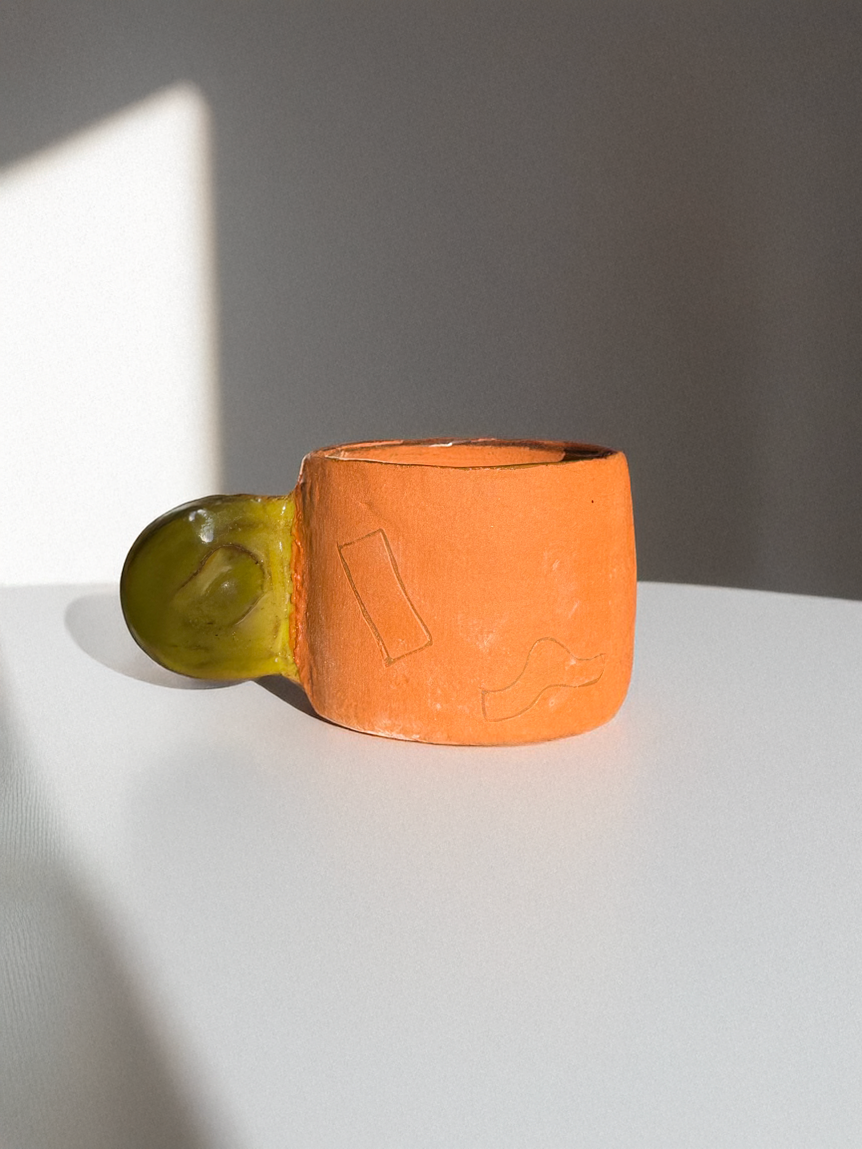 One-of-a-Kind Terracotta Mug, Handcrafted Ceramic with Funky Handle